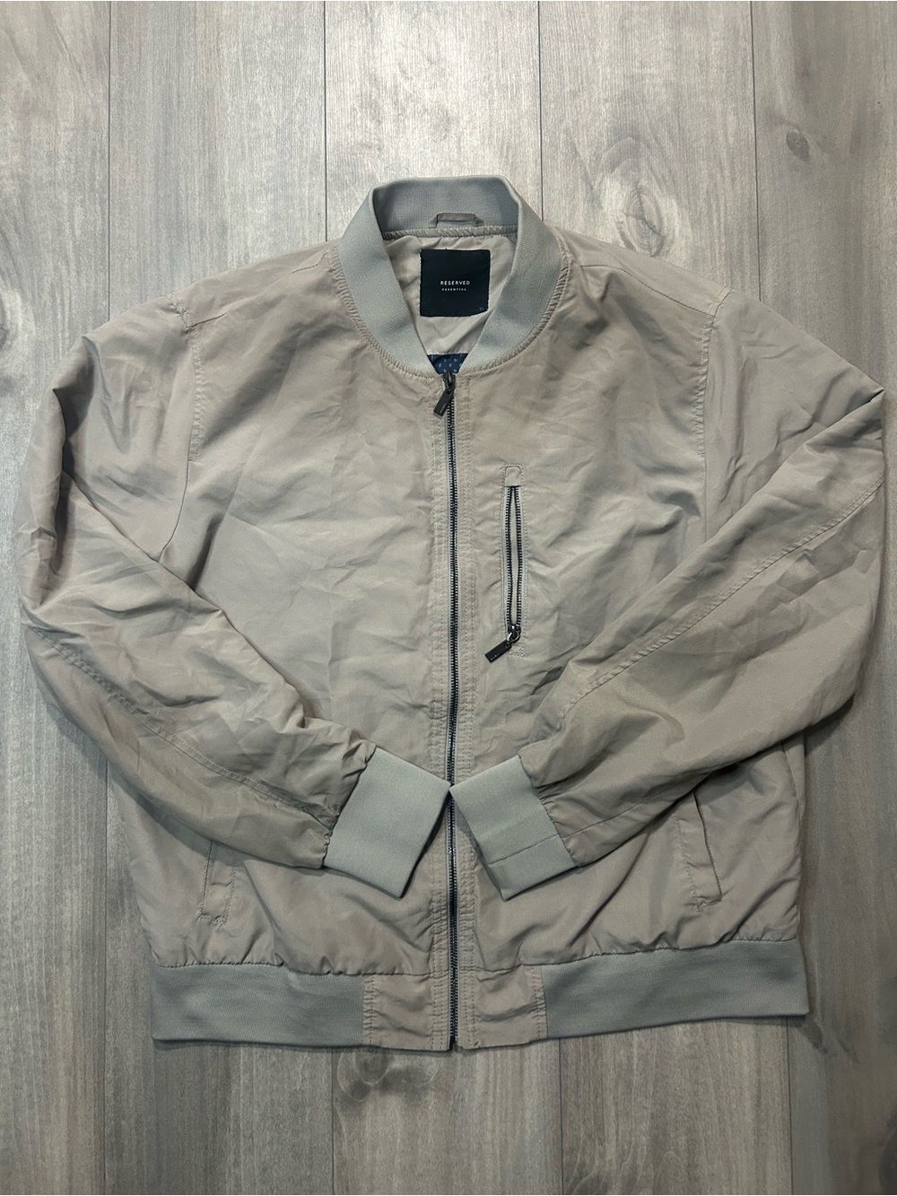 Reserved Light Gray Bomber Jacket with Ribbed Trim